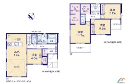 １号棟間取り図です。
駐車2台可能で、アウトドア用品、ベビーカー等の収納に便利なSIC付き。
また子育て世代も安心の小学校まで徒歩5分。
是非、船橋市内で新築一戸建てをお探しの方はお気軽にお問い合わせください。
お待ちしております。