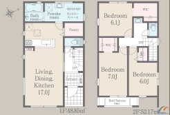 １号棟間取り図です。
駐車2台可能で、季節もののバッグや帽子を収納できる大型WICが2か所付いております。
パントリー付きなのでお料理を楽しめる幅が広がります。
是非、我孫子市内で新築一戸建てをお探しの方はお気軽にお問い合わせ下さい。
お待ちしております。