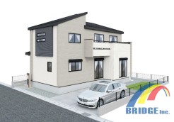 駐車2台可能で、LDKには折上天井採用の開放感溢れる邸宅です。
また収納面も豊富で、ホール収納、土間収納、季節もの入れ替え楽々なウォークインクローゼット完備で利便性に長けた設計です。
完成イメージパース